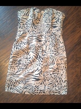 H&M Strapless Animal Print Dress in Beige and Black